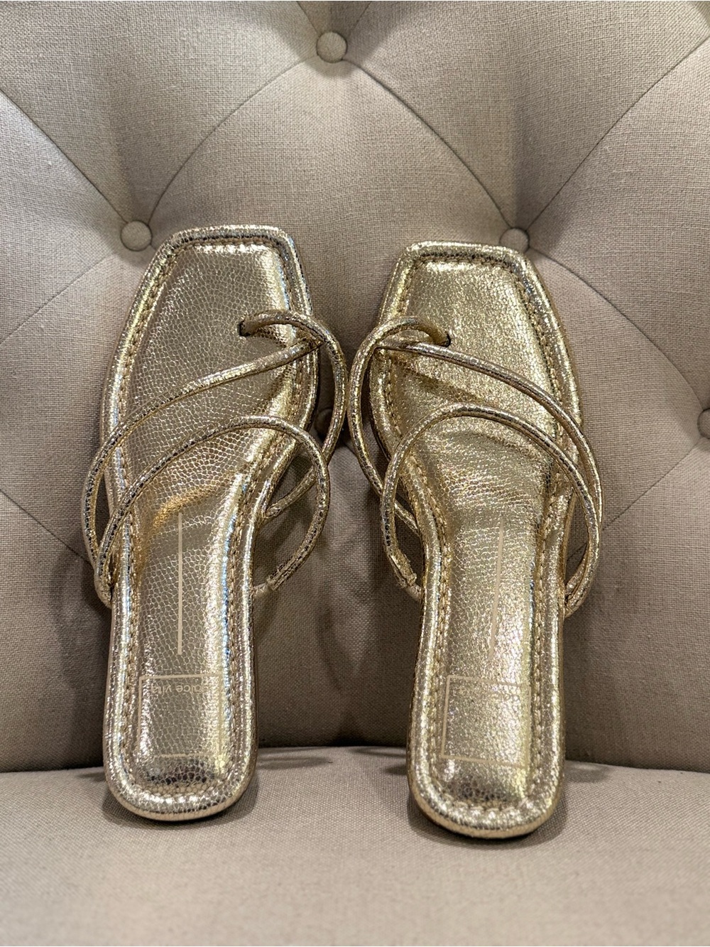 Dolce Vita Leanna Gold Strappy Square-Toe Sandals, Size 8